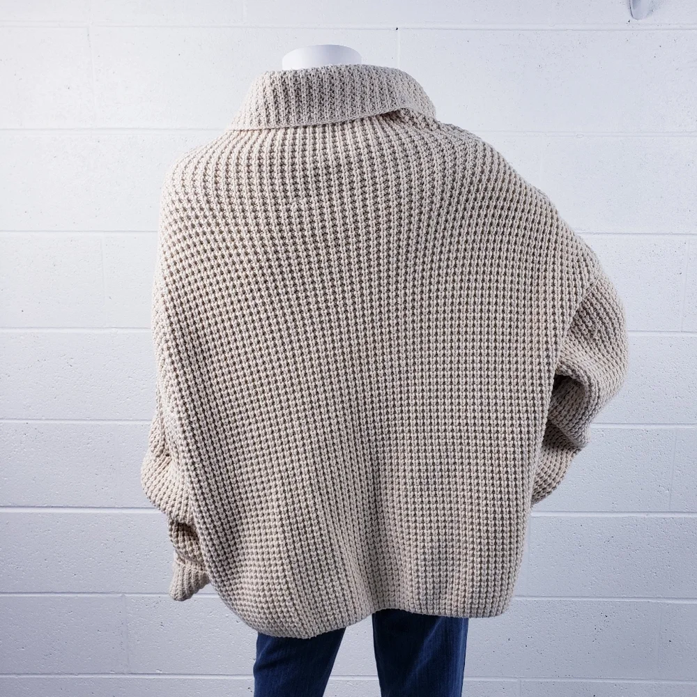 Free People Park City Pullover Sweater Chunky Knit‎ Turtleneck Ivory Size Large